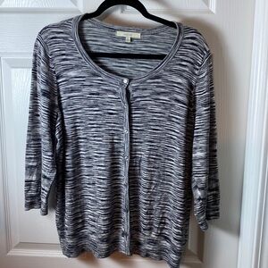 Sejour Striped Crewneck Button Up Cardigan Sweater White Blue Black Size 1X